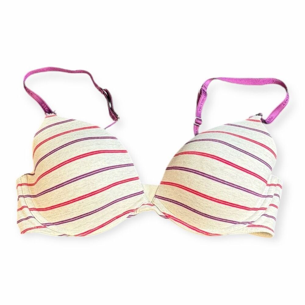 VICTORIA’S SECRET Striped Push-Up Bra Gray Red Purple Size 36D